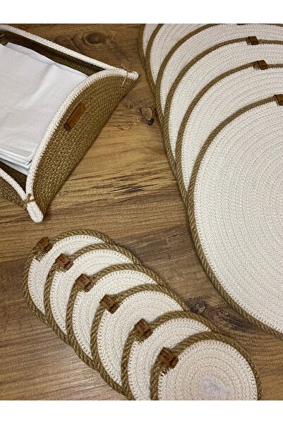 AYŞE SERHOŞOĞLU HOME DESİGN 12 Piece Placemat for 6 People, Wicker Tableware Set, Plate, Coaster and Napkin Holder Set