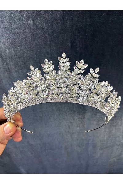 Hobigram Model Sezen argintiu Henna 3D și Coroana de mireasă – Coroană, Piatră de cristal, Model elegant, Coroana de mireasă – Coroană