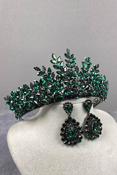 Bride Aksesuar Dünyası Set de coroană de mireasă și cercei cu pietre prețioas...