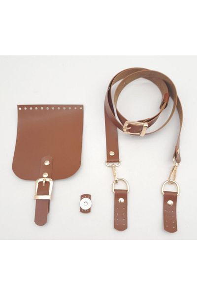 angel çanta aksesuar Tan Single Layer Faux Leather 130x2 cm Adjustable Handle Bag Set Light Gold Metal