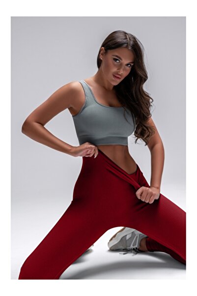 MİSTİRİK Pescia Ribbed Leggings High Waist Seamless Durable Knitted Fabric Burgundy Color