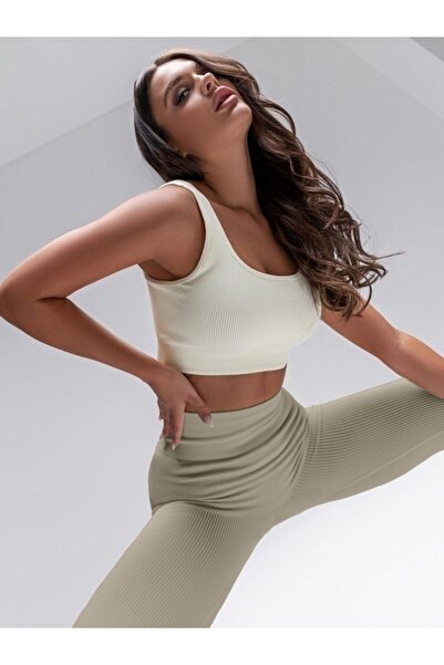 MİSTİRİK Оребрени клинове Pescia с висока талия, безшевни издръжливи трикотажни платове в камилски цвят