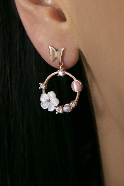 Elika Silver Kadın Sedef Manolya Çiçeği Model 925 Ayar Gümüş Küpe