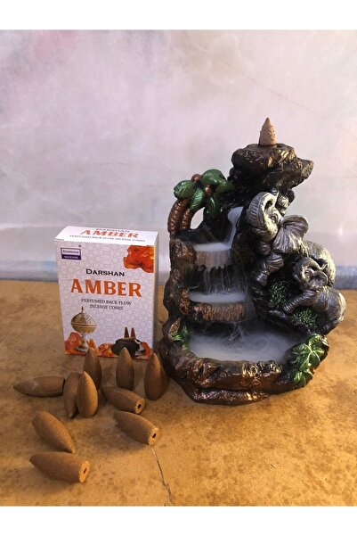 Hilalnur Hediyelik Fil Figürlü Şelale Geri Akış Tütsülük / 10 Adet ( Amber ) ...