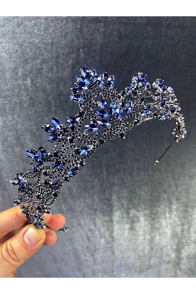 Hobigram Μπλε Navy Melissa Model Henna And Bridal Crown – Κορώνα, Κρυστάλλινη Πέτρα, Κομψό Μοντέλο, Νυφικό Κορώνα, Αξεσουάρ Μαλλιών