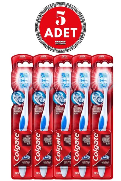 Colgate 360 Visible White Whitening Toothbrush Medium 5 Pieces