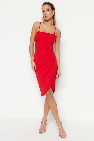 Trendyol Collection Червена двуредна тъкана вечерна рокля TPRSS23EL00093