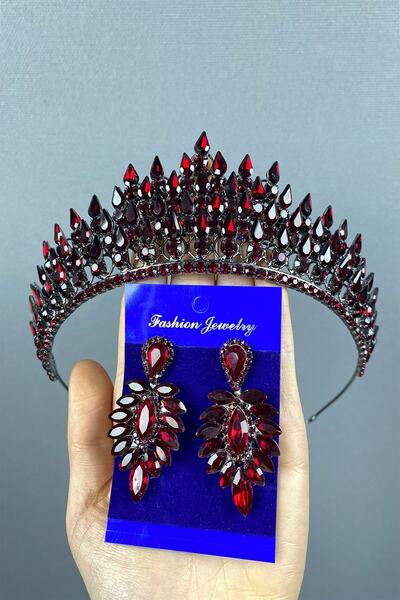 Bontex Accesoriu de mireasă Model Eda Burgundy, set tridimensional de coroană...