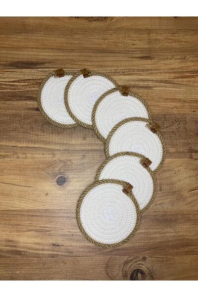 AYŞE SERHOŞOĞLU HOME DESİGN 6 Pieces Coasters, Candle Coasters, Jute Wicker Presentation Coasters, Wicker Table Decor, Machine Stitched