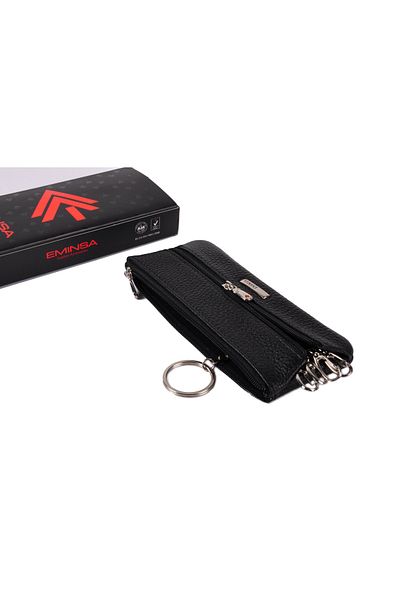 Eminsa Unisex Black Leather Keychain