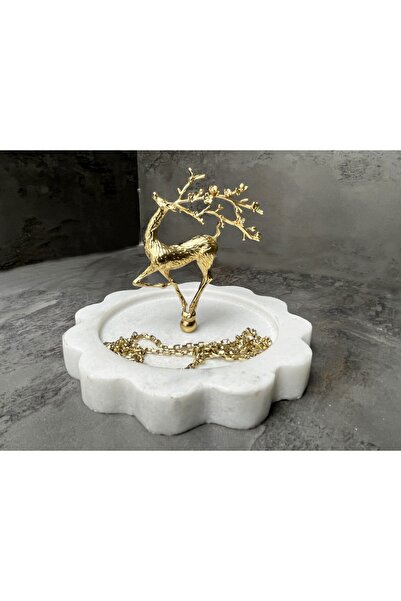 Modestmar Doğal Mermer Takılık Takı Standı, Takı Düzenleyici Gold Objeli Kena...