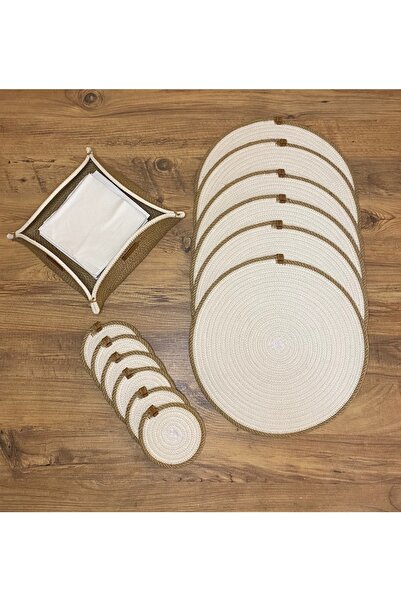 AYŞE SERHOŞOĞLU HOME DESİGN 12 Piece Placemat for 6 People, Wicker Tableware Set, Plate, Coaster and Napkin Holder Set