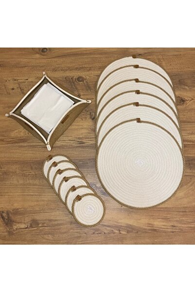 AYŞE SERHOŞOĞLU HOME DESİGN 12 Piece Placemat for 6 People, Wicker Tableware Set, Plate, Coaster and Napkin Holder Set