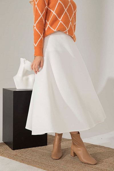 CNG MODA Scuba Fabric Hijab Flared Skirt White