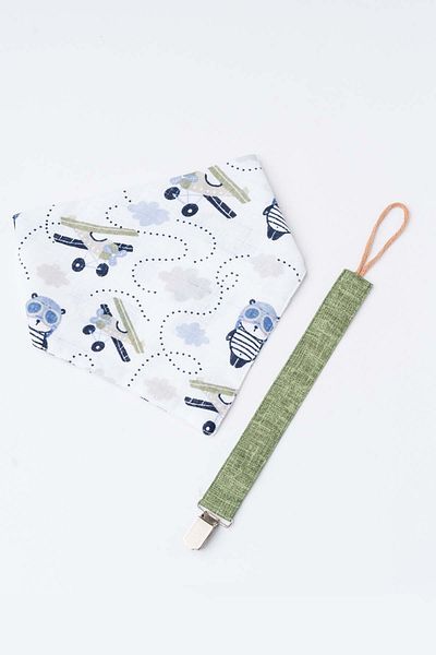MyVera Double Layer Baby Drool and Scarf Set of 2 with Pacifier Strap and Muslin Fabric