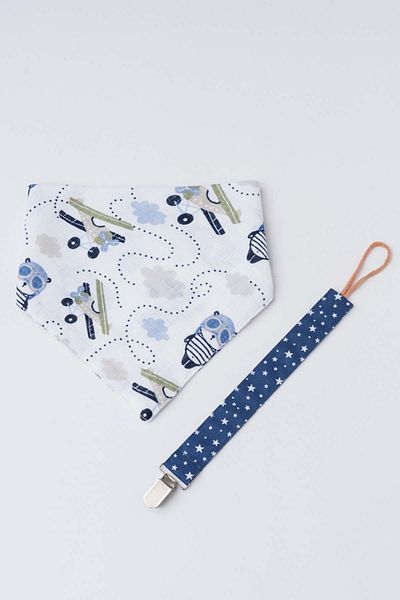 MyVera Double Layer Baby Drool and Scarf Set of 2 with Pacifier Strap and Muslin Fabric