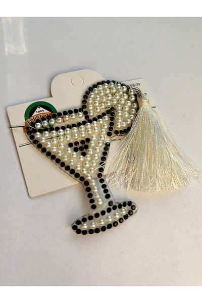 Bukle İplik Armă cu detaliu de cocktail cu ciucuri - Patch - Accesoriu adeziv la căldură (1 bucată)