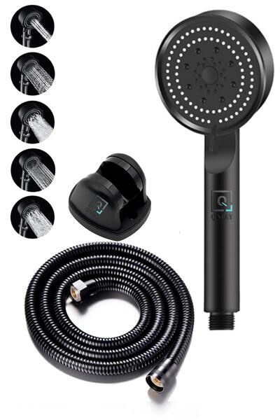 QNİAY Siyah 3 Lü Set Galaksi Turbo Basınçlı 5 Fonksiyonlu Su Tasarruflu Duş B...