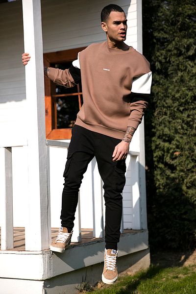 Buratti Мъжки памучен суитшърт Oversize - мек релефен, с пухкава вътрешна част 5905298