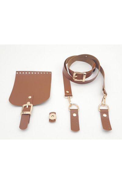 angel çanta aksesuar Tan Single Layer Faux Leather 130x2 cm Adjustable Handle Bag Set Light Gold Metal