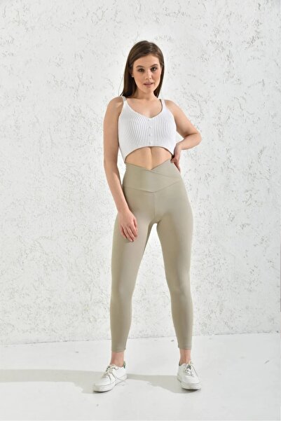 manolyabutik Bež Rebrasto Visokog struka Križ Kaiš Paket Oblikuje figuru Taji...