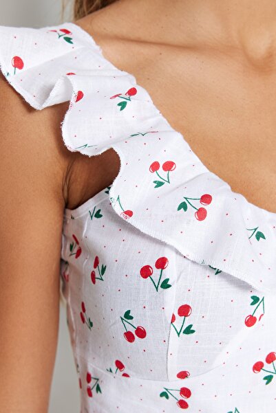 Trendyol Collection Set de plajă pentru bluză și fustă din bumbac cu volane cu imprimeu cu fructe - TBESS21AU0332