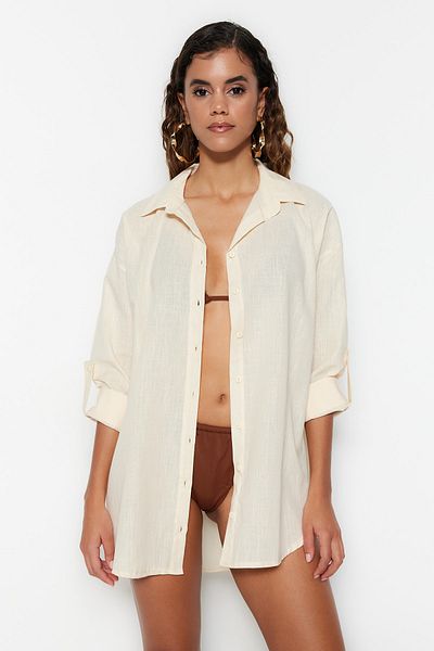 Trendyol Collection Bézs szőtt 100% pamut ing TBESS23GO00001