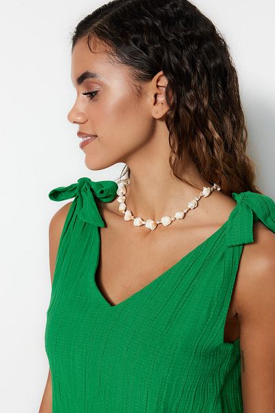 Trendyol Collection Grünes Mini-Strandkleid aus Webstoff – zum Binden, TBESS23EL00108