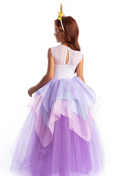 Tameris Kostüm Unicorn Elbise Lila Organze Katlı- Kız Çocuk Parti Ve Doğum Günü Kostümleri