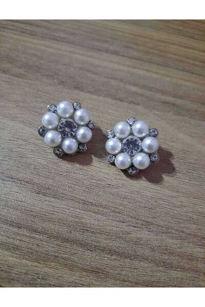 İMREN AKSESUAR Μεταλλικό κουμπί 2 εκ. με πέτρες μαργαριτάρι και κρύσταλλο 2 τεμάχια