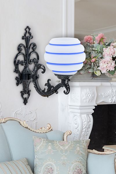 DEDE Zamak Wall Lamp Black Blue Stripes White Glass