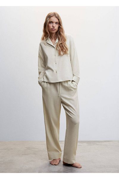 MANGO Woman Γυναικεία λινό παντελόνι πιτζάμα