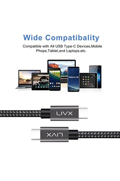 LivX Solid Type C To Type C 100 Watt Süper Hızlı Şarj Data Kablosu 2 Metre Pd