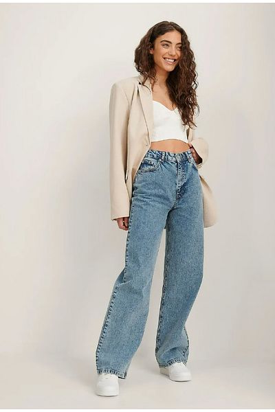LİMABEL High Waist Blue Palazzo Jeans Lycra Stretchy Jeans