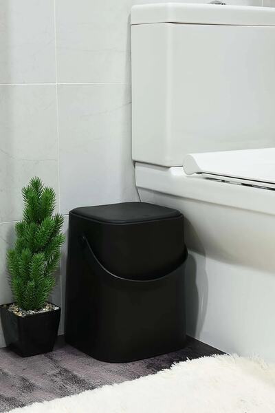 Carat Home 8 Lt Black Countertop with Holding Bucket and Click Lid - Kitchen Top Garbage Can (Large Size)