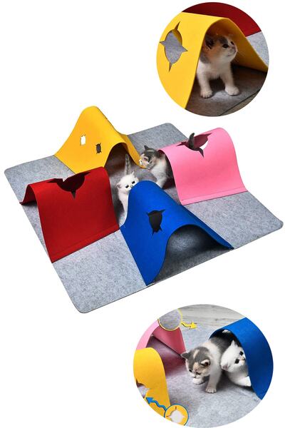 UTKU TASARIM نفق لعب للقطط من رينبو، نفق لعب كبير الحجم 100x100 سم، بيت بيت للقطط