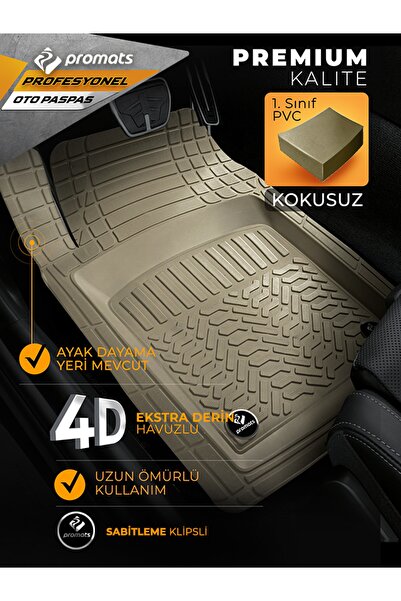 PROMATS Hyundai Accent Era 2006 Model Ve Sonrası Uyumlu Oto Paspas 4d Profesyonel (BEJ)