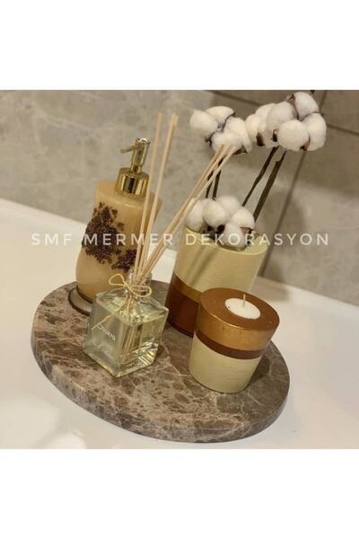 Sümeyra Marble Art Emparador Mermer Sunum Tepsisi Supla Mermer Tabak