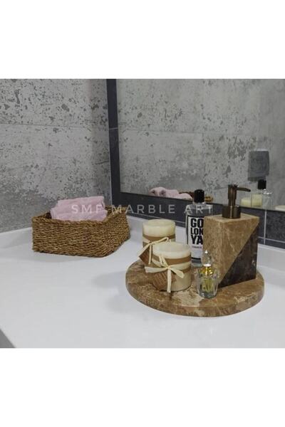 Sümeyra Marble Art Emparador Mermer Sunum Tepsisi Supla Mermer Tabak