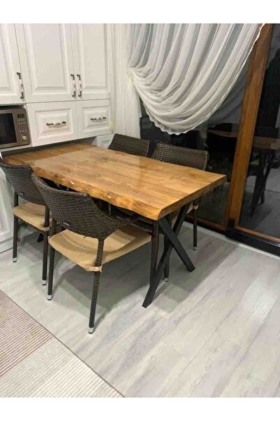 Genel Markalar Ahşap Kütük Yemek Masası Mutfak Masası 100x80 Cm Sandalyeler Hariç