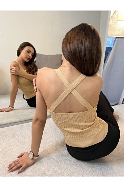 Ece Knitwear Back Cross Bustier Beige