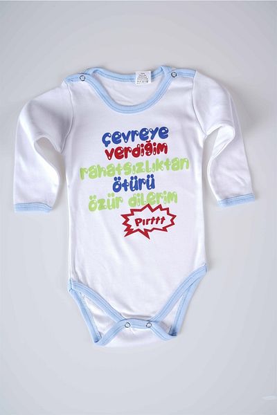 MİNİKO KİDS New Season Baby Kids Long Sleeve Cotton Bady Bodysuit with the Text I Give to the Environment