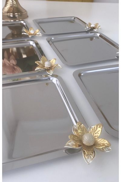 Elzemm store 6 Piece Square Presentation Tray with Stainless Steel Flower Accessories Lily Flower Lux Presentation