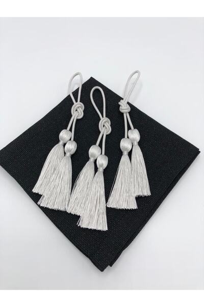 KATMERTEKS 10 Pieces Silver Napkin Ring with Tassel Tie Model