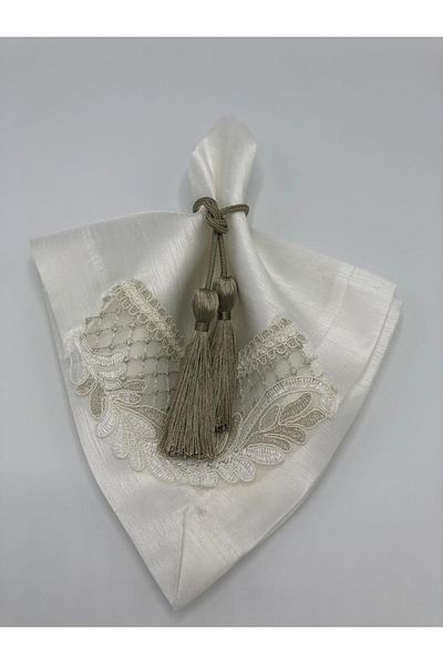 KATMERTEKS 10 Pieces Sand Green Napkin Ring with Tassel Tie Model