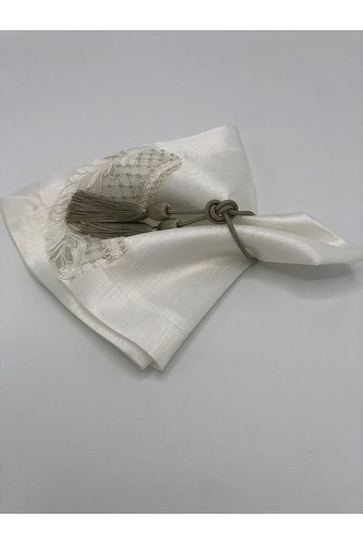 KATMERTEKS 10 Pieces Sand Green Napkin Ring with Tassel Tie Model