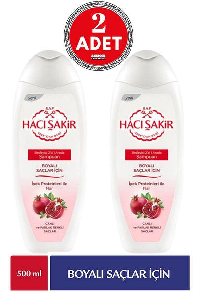 Hacı Şakir Pomegranate Colored Shampoo - 500 ml 2 Pieces for Hair