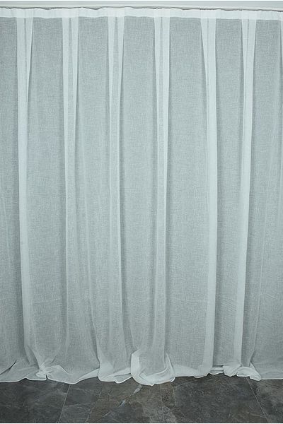 AKÇA TEKSTİL Linen Model Off White Color Single Wing Ready Planted Pleated Background Curtain 300*260 Cm