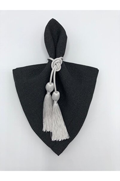 KATMERTEKS 12 Adet Gümüş Peçete Yüzük Halkası Püskül Bağlamalı Model