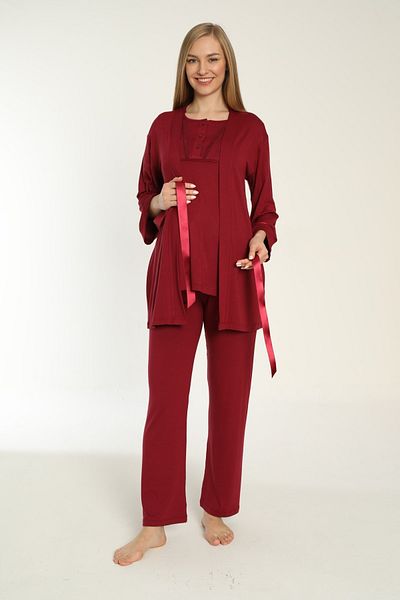 Miss Dünya Lissa Claret Red Maternity and Pregnant Pajamas Set with Breastfeeding Dress
